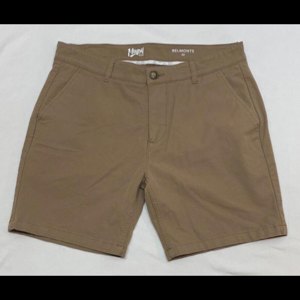 Mugsy Shorts Men 33 Beige Belmonts Chino Golf Flat Stretch Khaki Casual USA 7”